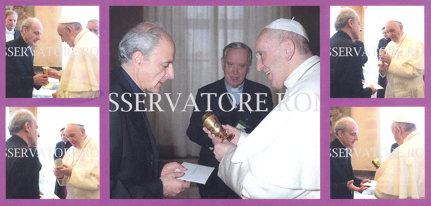 Father Andre Y Sebastian Mahanna arranged to have His Holiness Pope Francis accept a Barlock Chalice. The Chalice was presented to His Holiness Pope Francis by Can. Giuseppe Magrin during  The International Assembly of the Conference of the Aperolic Union of  the Clergy in the Hall of the Consistory in the Vatican.